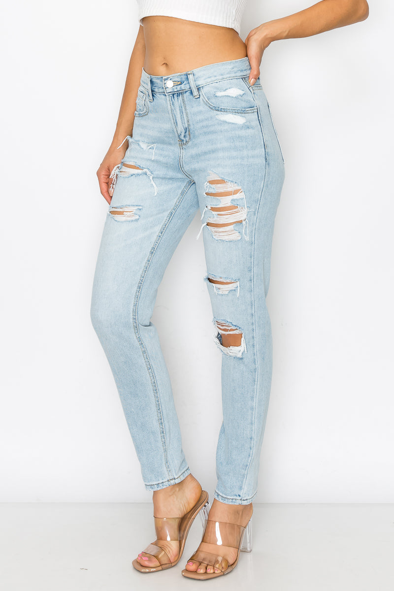 Janice - High Rise Destructed Boyfriend Jeans