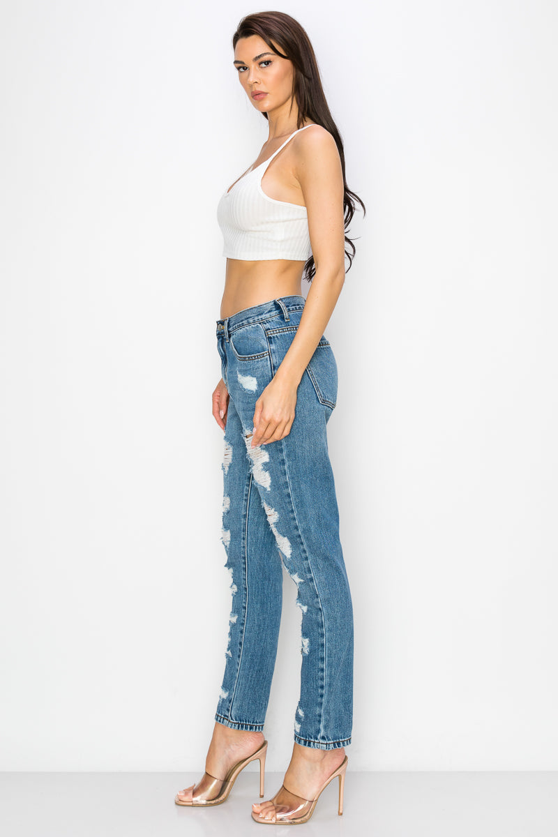 Iris - High Rise Heavy Destructed Boyfriend Jeans