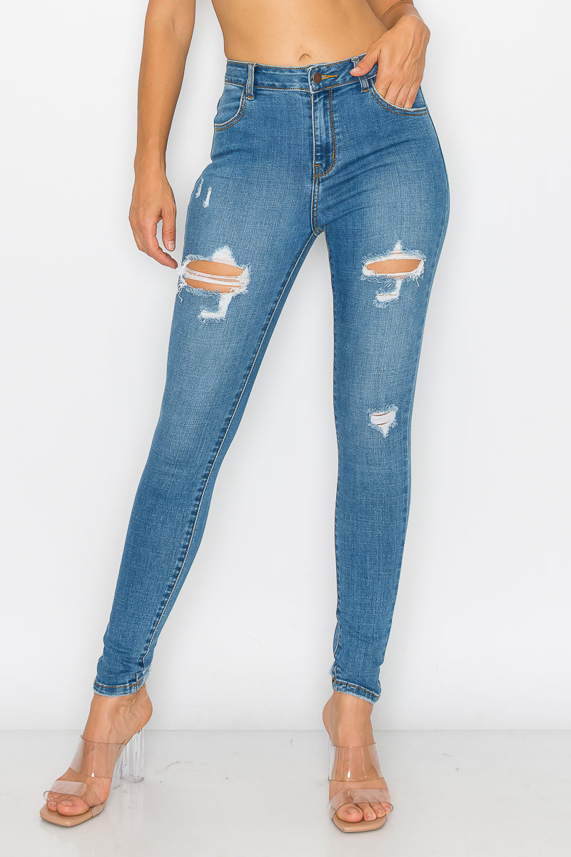 Adeline - High Rise Destructed Stretch Skinny