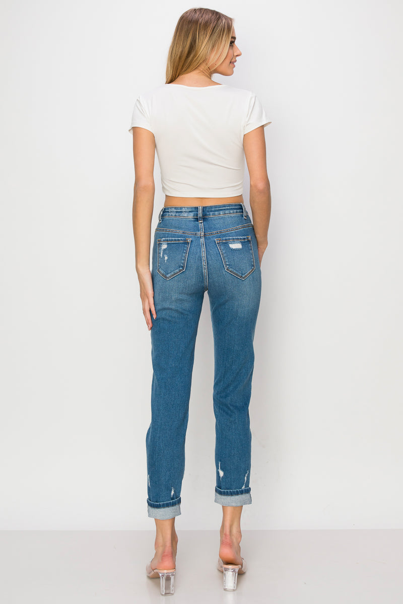 Quinn - High Rise Destructed Premium Mom Jeans