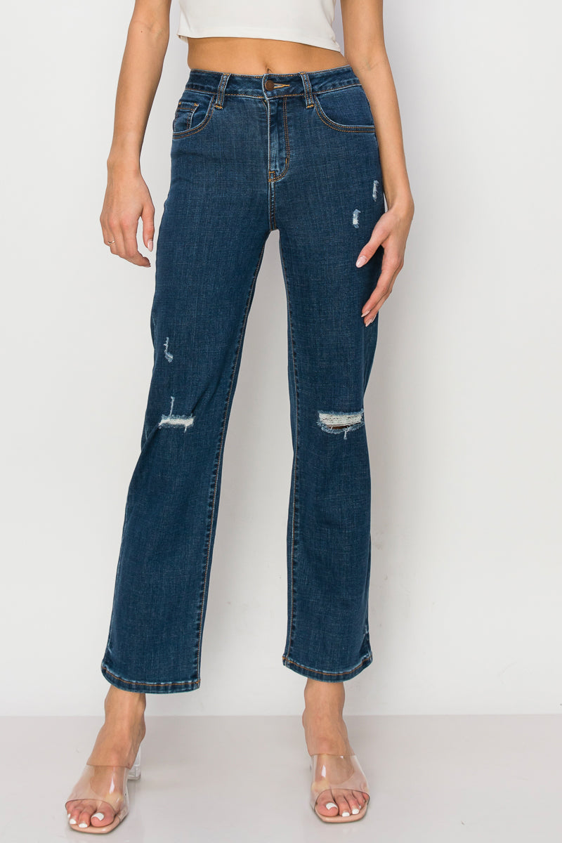 Valerie - High Rise Destructed Stretch Straight Leg