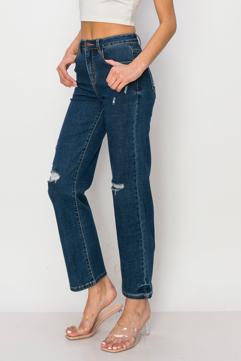 Valerie - High Rise Destructed Stretch Straight Leg
