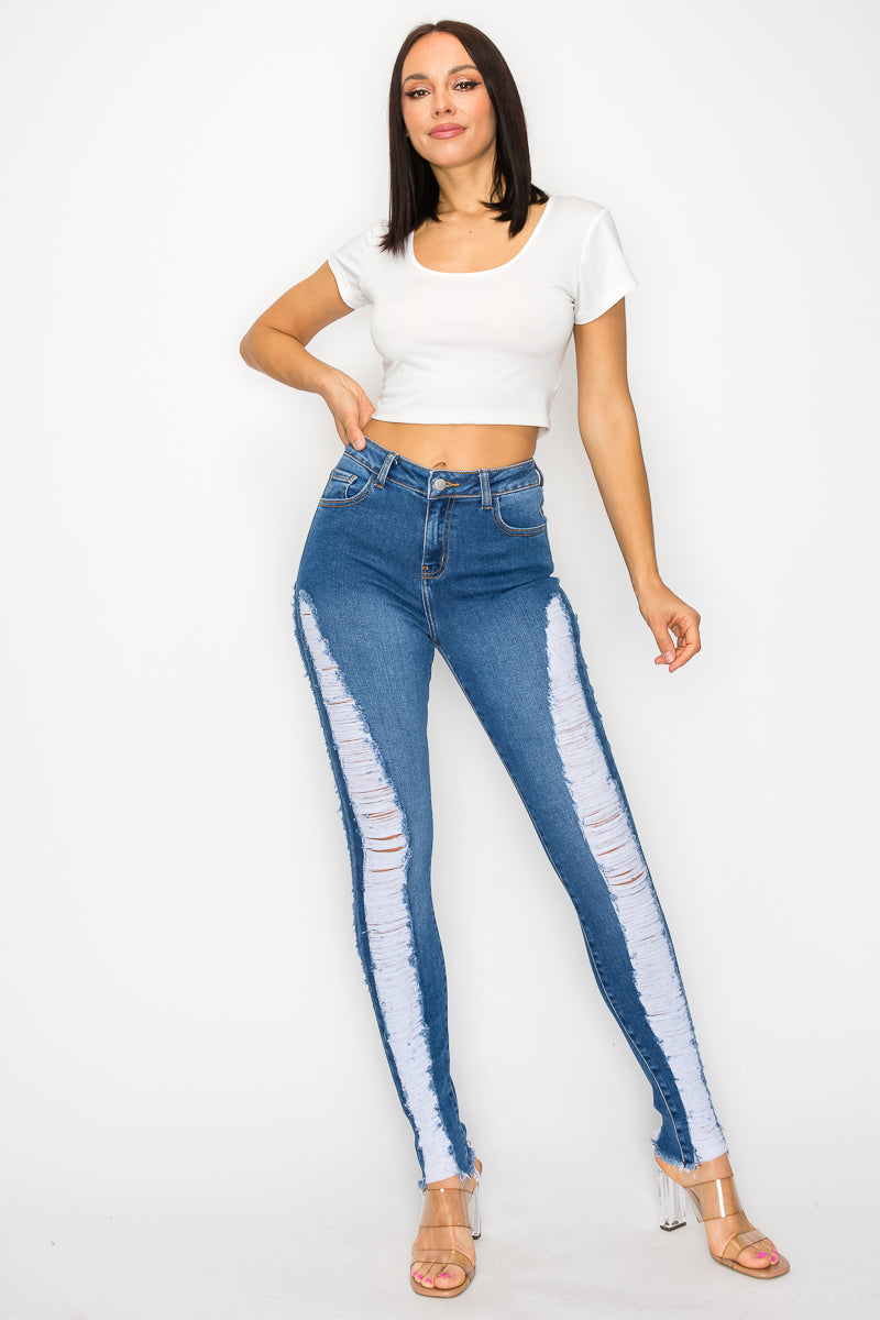 Zoe - High Rise Side Destroy Skinny