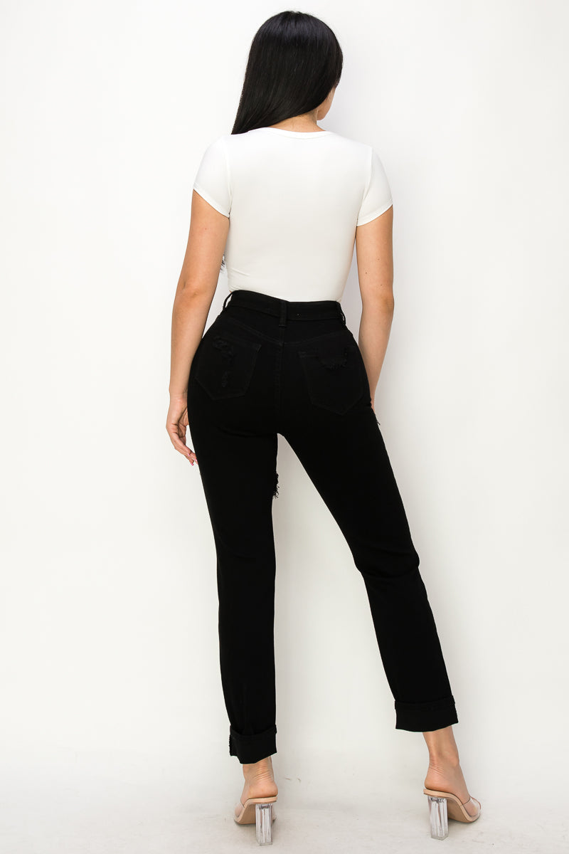 Anastasia - High Rise Destructed Black Relaxed Jeans