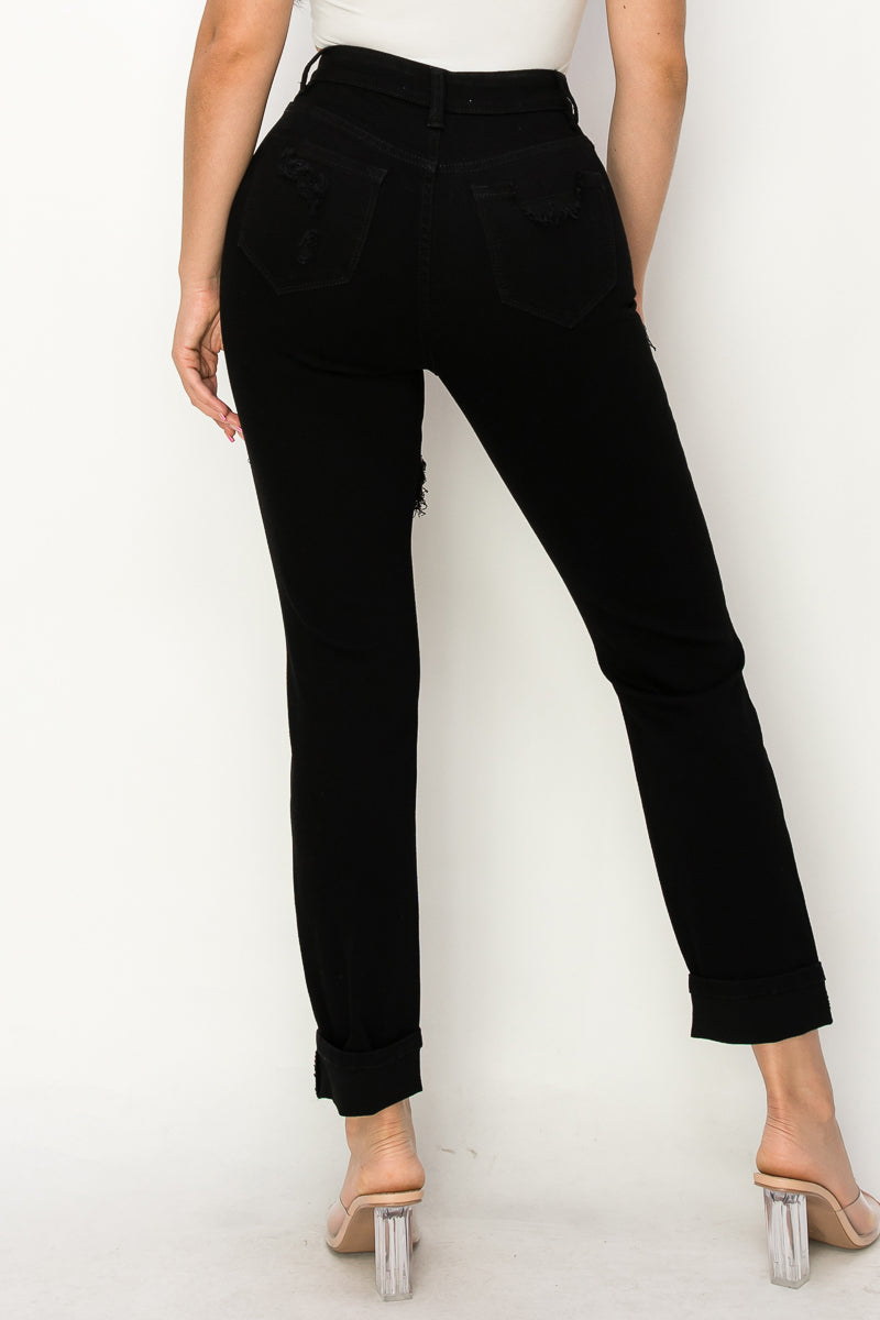 Anastasia - High Rise Destructed Black Relaxed Jeans