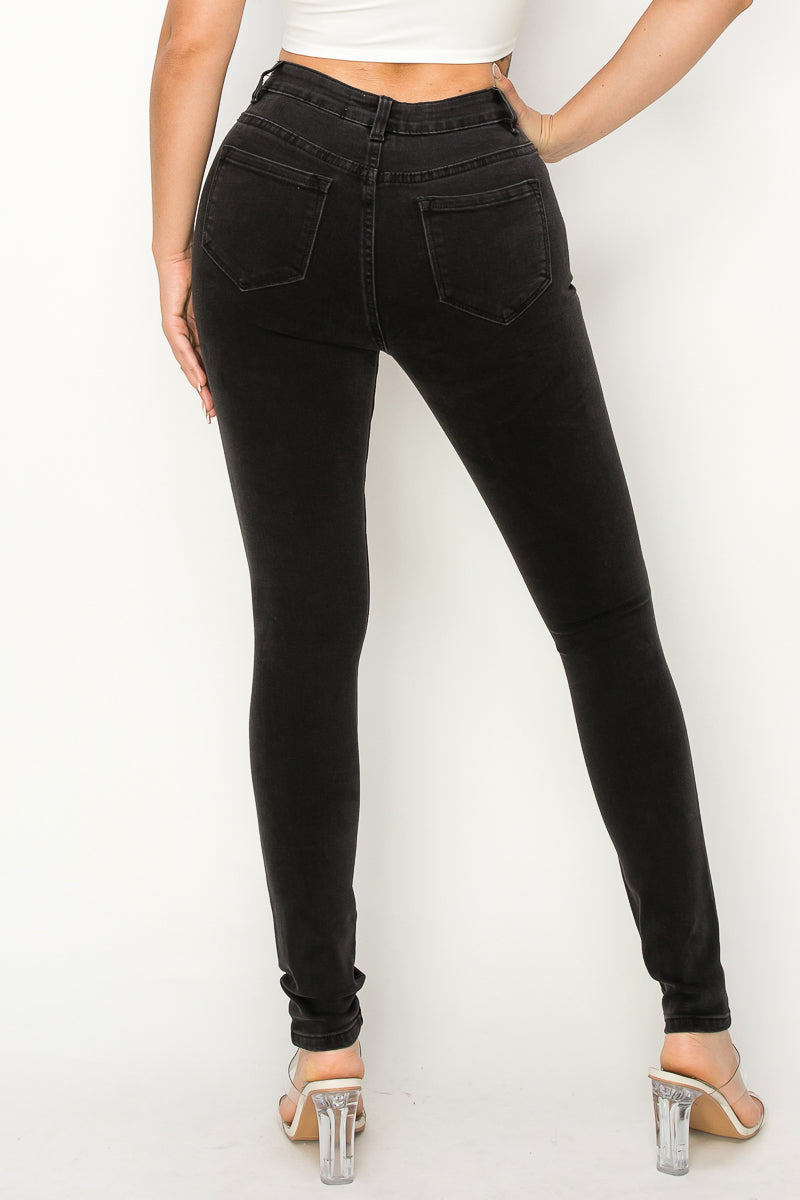 Delilah - Classic High Rise Black Stone Wash Skinny