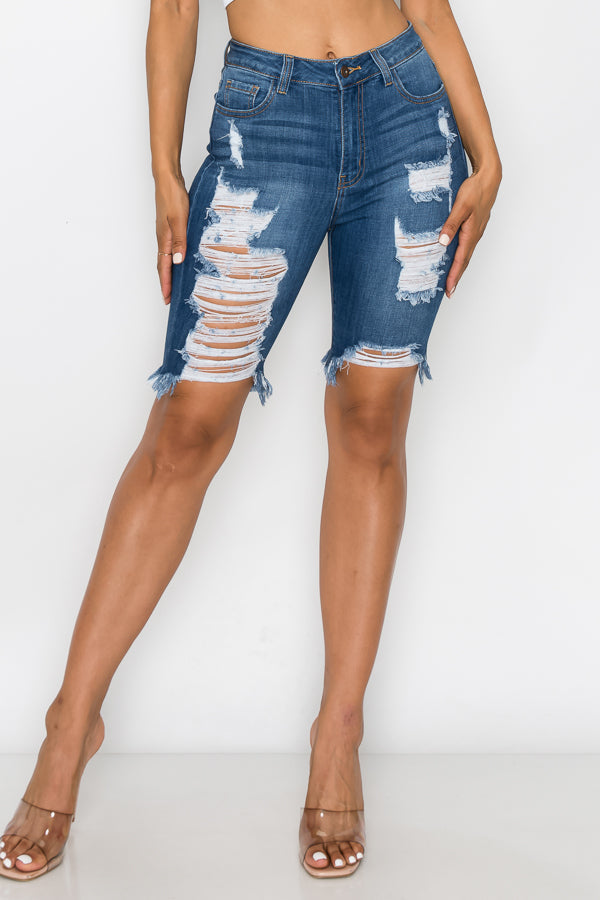 Jessica - High Rise Heavy Destructed Bermuda