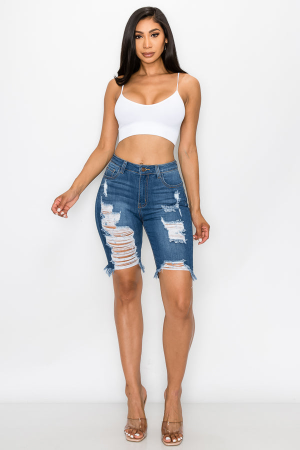 Jessica - High Rise Heavy Destructed Bermuda