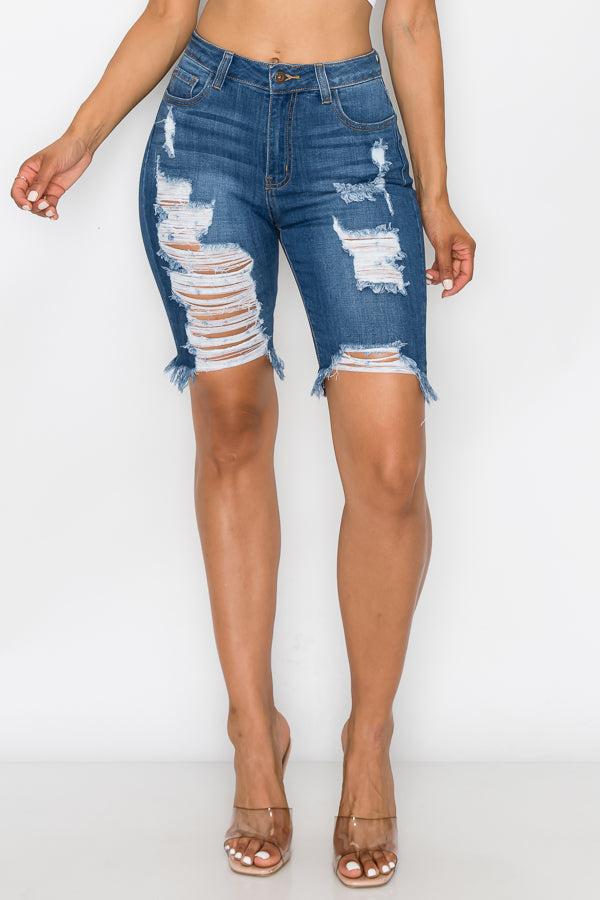Jessica - High Rise Heavy Destructed Bermuda