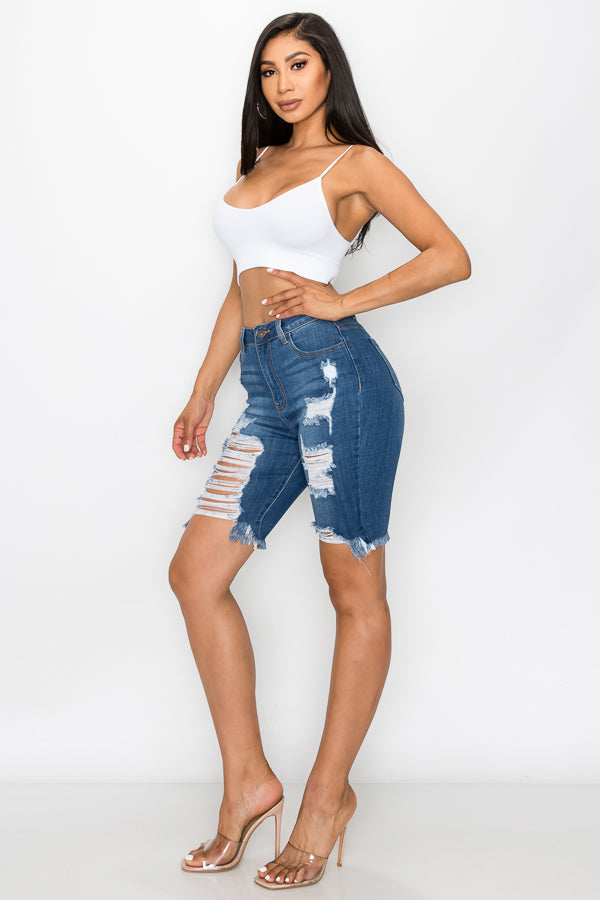Jessica - High Rise Heavy Destructed Bermuda