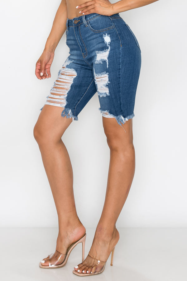 Jessica - High Rise Heavy Destructed Bermuda