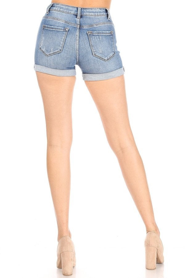 Olivia - High Rise Destructed Rolled Cuff Shorts