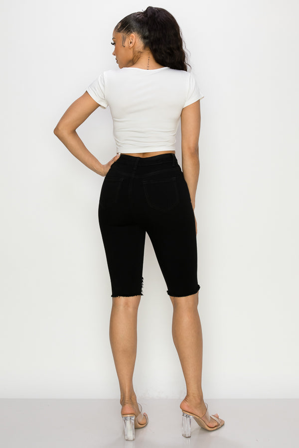 Cindy - High Rise Destructed Bermudas