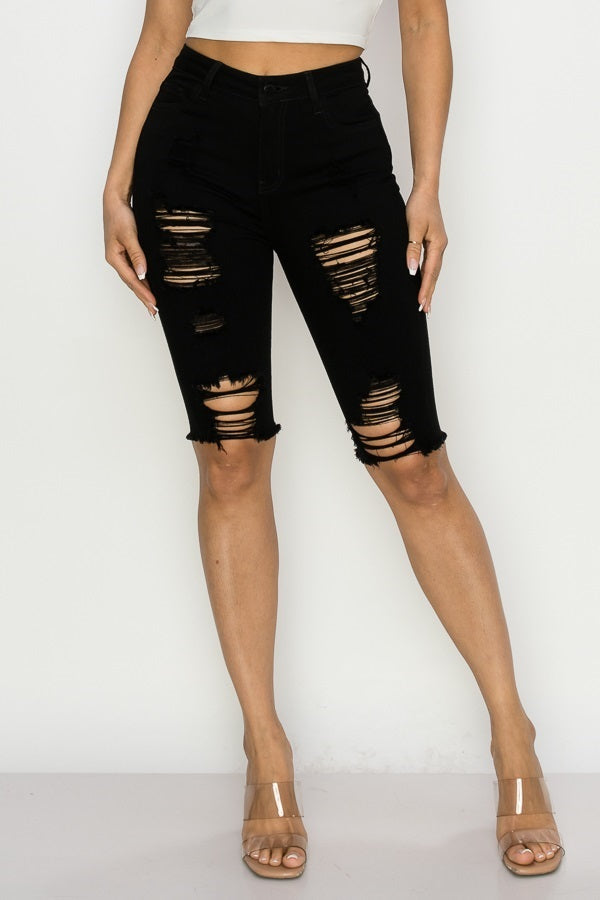 Cindy - High Rise Destructed Bermudas