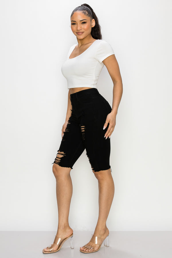 Cindy - High Rise Destructed Bermudas