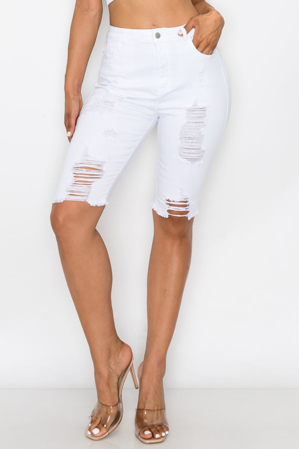 Cindy - High Rise Destructed Bermudas