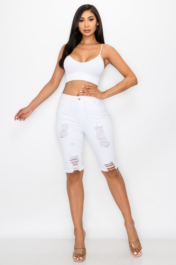 Cindy - High Rise Destructed Bermudas