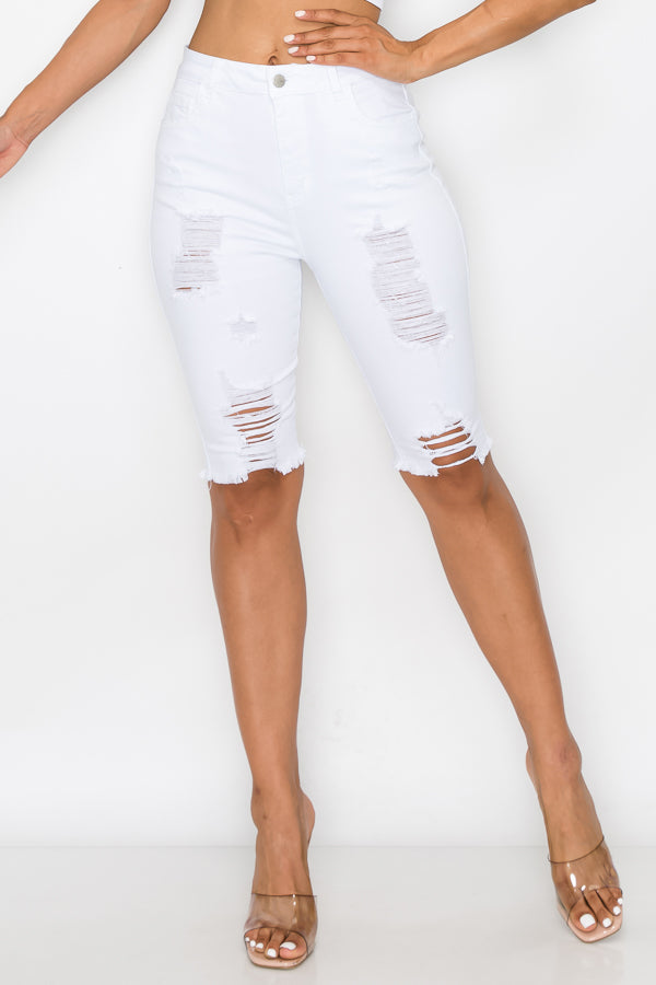 Cindy - High Rise Destructed Bermudas
