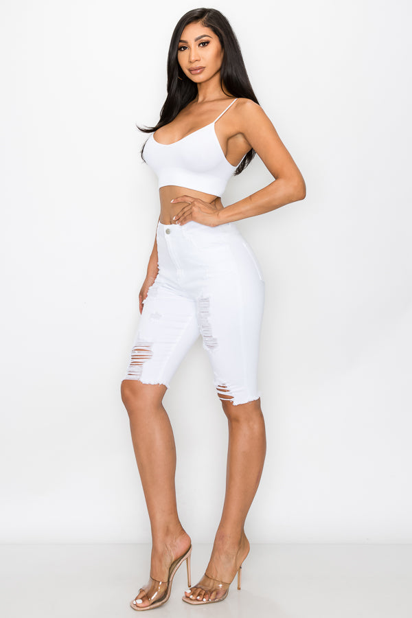 Cindy - High Rise Destructed Bermudas