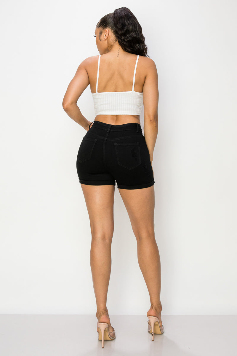 April - High Rise Destructed Roll Cuff Shorts