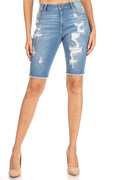 Amelia - High Rise Destructed Fray Hem Bermudas