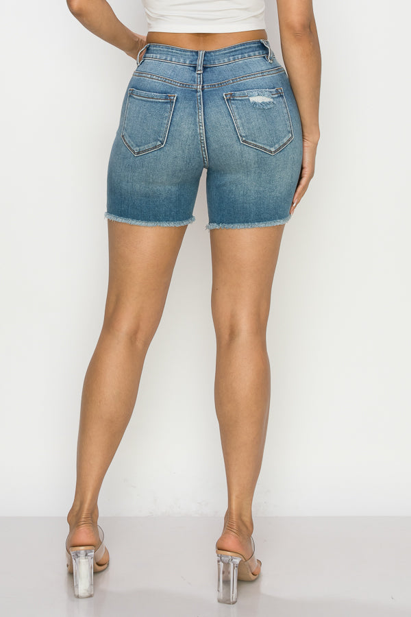 Helen - High Rise Destructed Midi Shorts