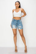 Lily - High Rise Destructed Raw Midi Shorts