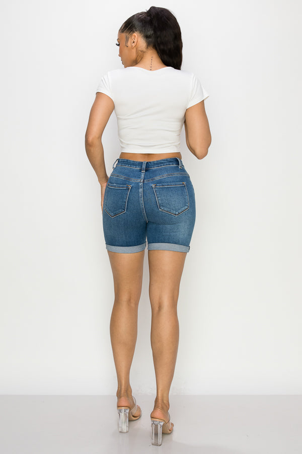 Nancy - High Rise Destructed Rolled Midi Shorts