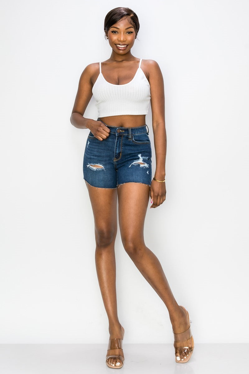Ivy - High Rise Destructed Raw Cut Shorts
