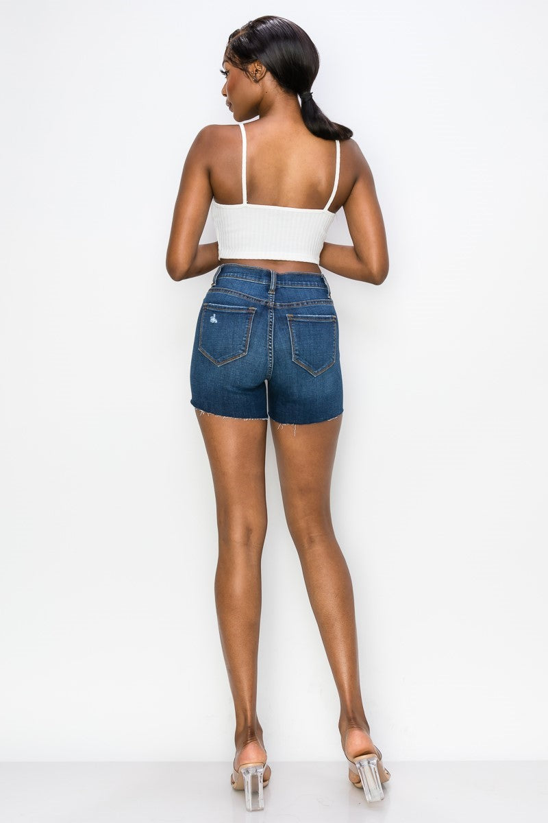 Ivy - High Rise Destructed Raw Cut Shorts