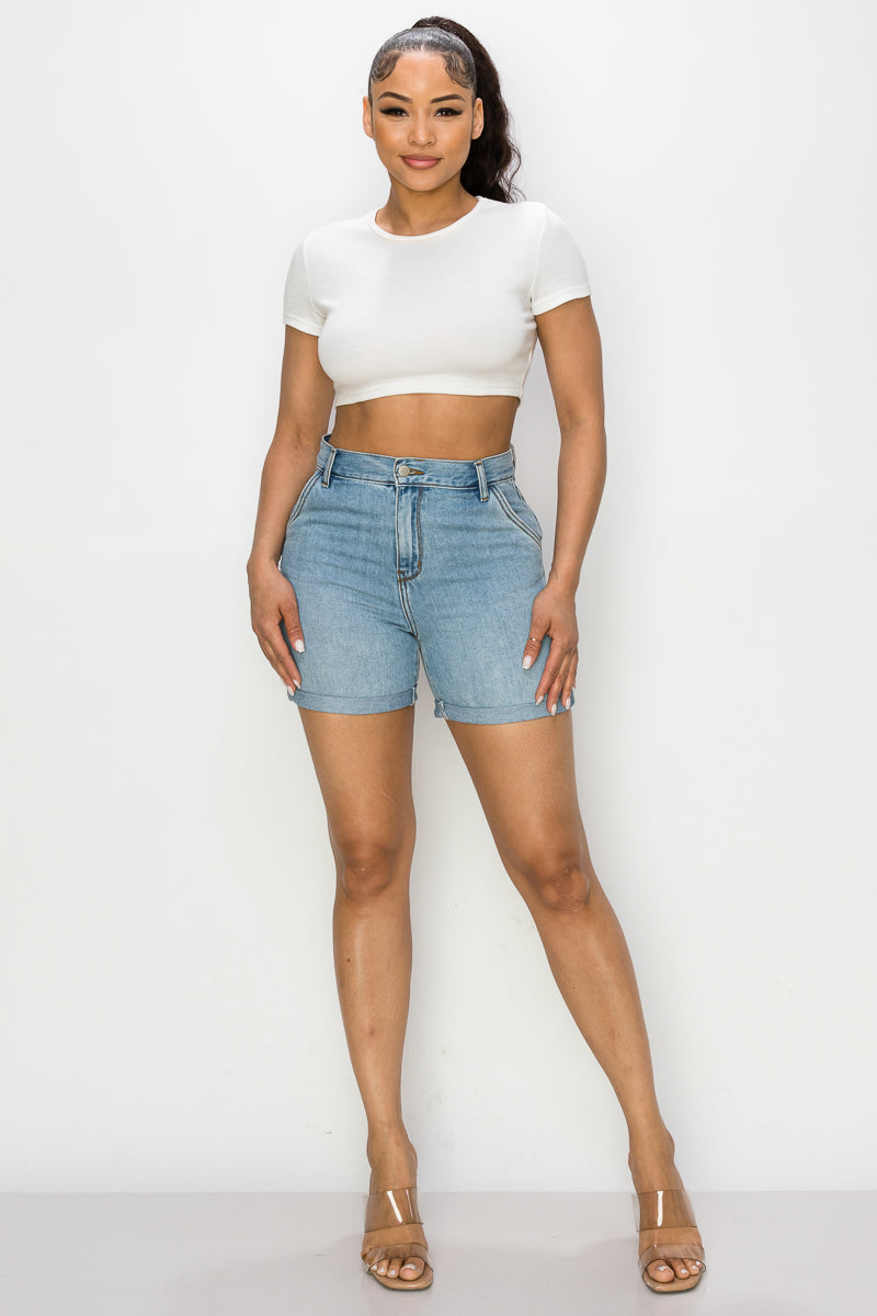 Denise - Classic Super High Roll Midi Mom Shorts