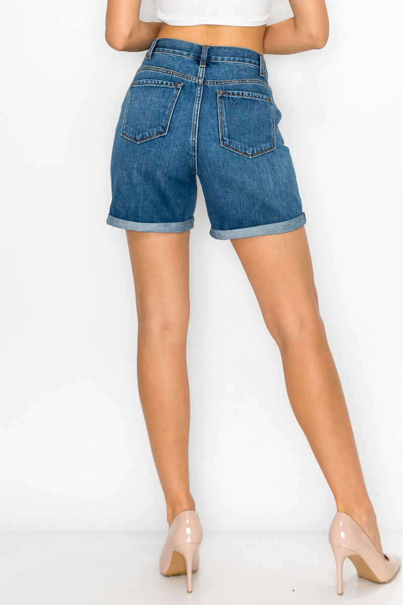 Denise - Classic Super High Roll Midi Mom Shorts