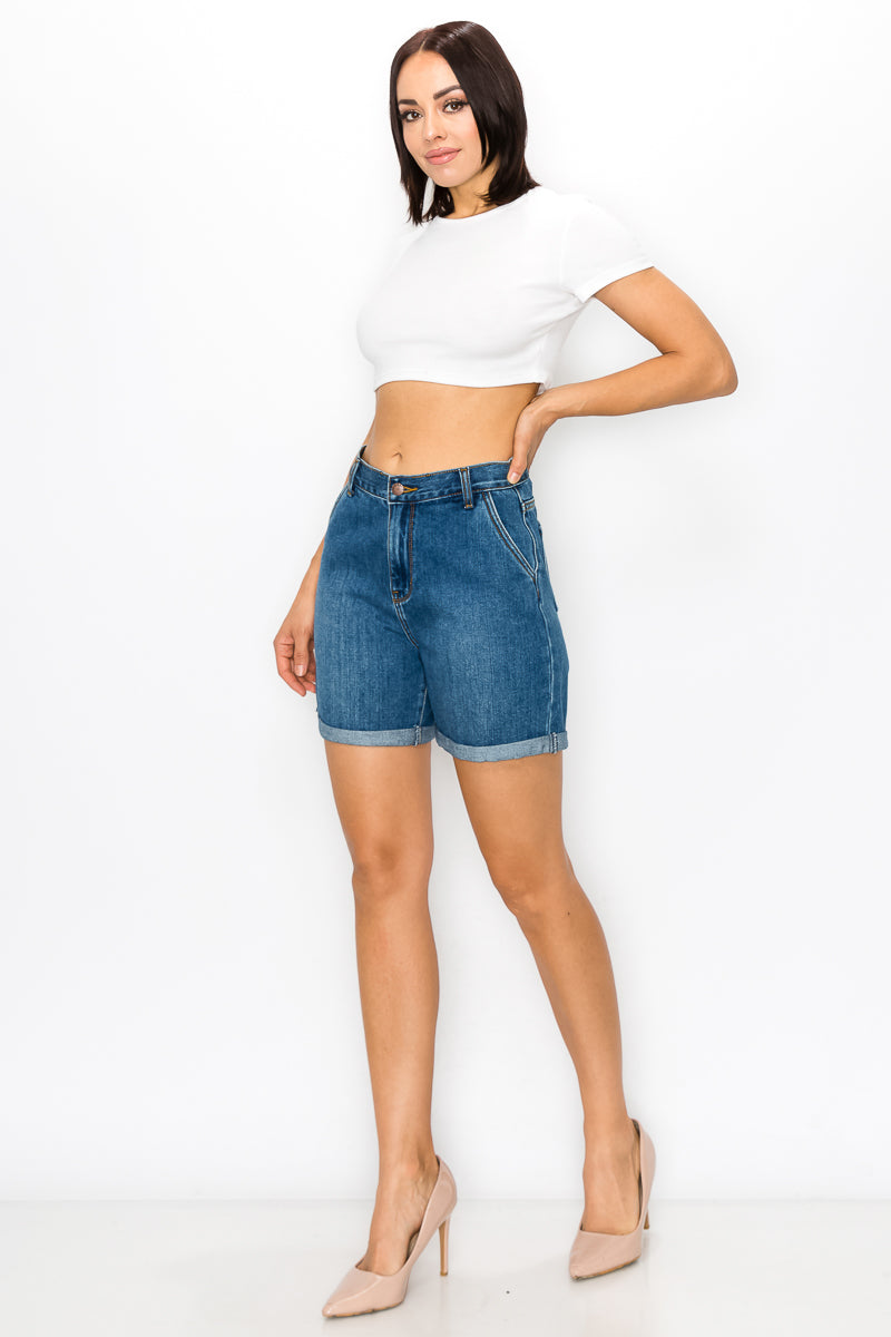 Denise - Classic Super High Roll Midi Mom Shorts