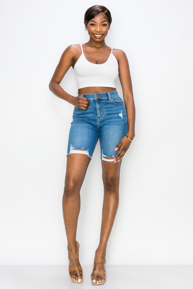 Caroline - High Rise Minimal Destructed Bermuda