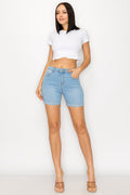 Allison - Classic High Rise Rolled Cuff Midi Shorts