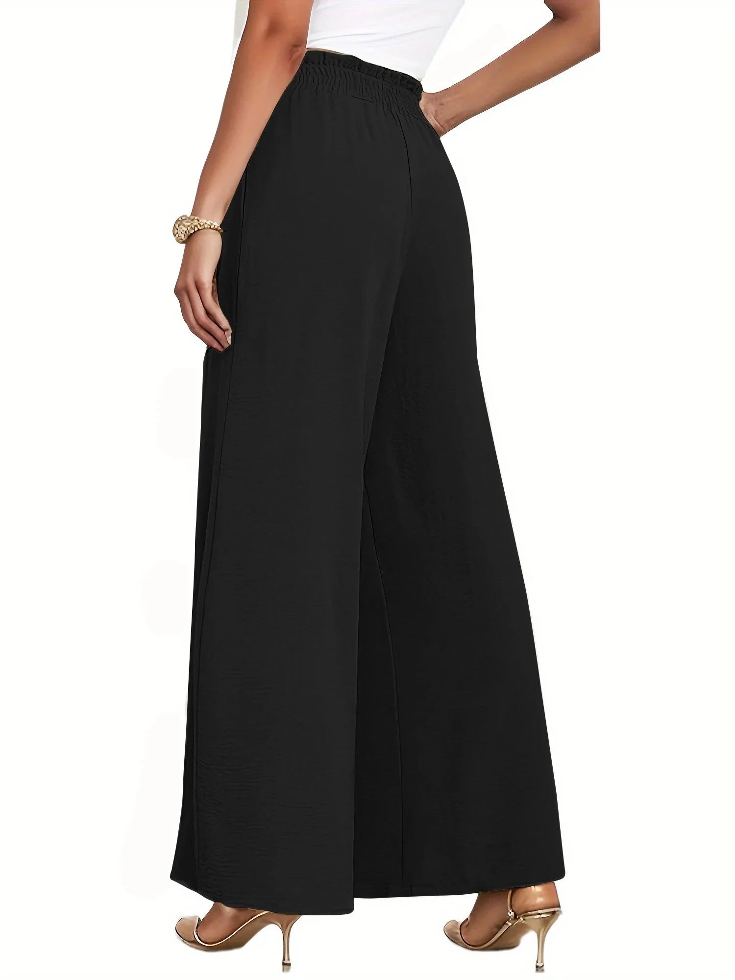 Pantalones De Descanso De Pierna Ancha Para Mujer Con Bolsillos, Cintura Alta, Lazo Ajustable, Sueltos, Casuales, Pantalones De Vestir Y Trabajo