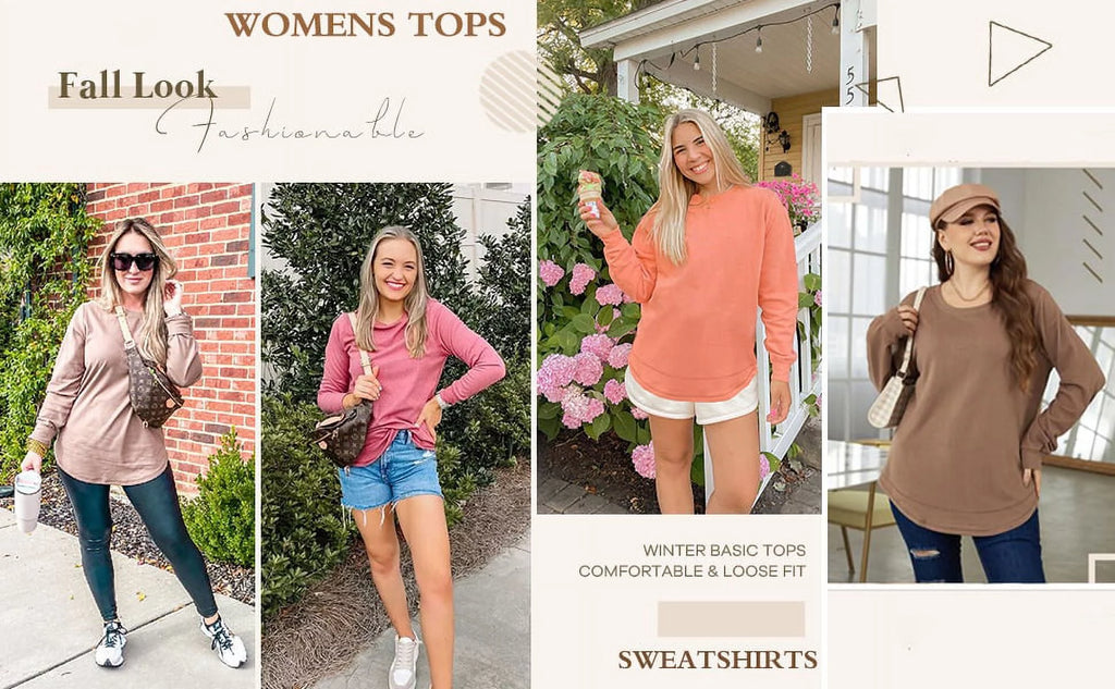 Sudaderas Para Mujer Cuello Redondo Casual Camisas De Manga Larga Blusas Tipo Túnica