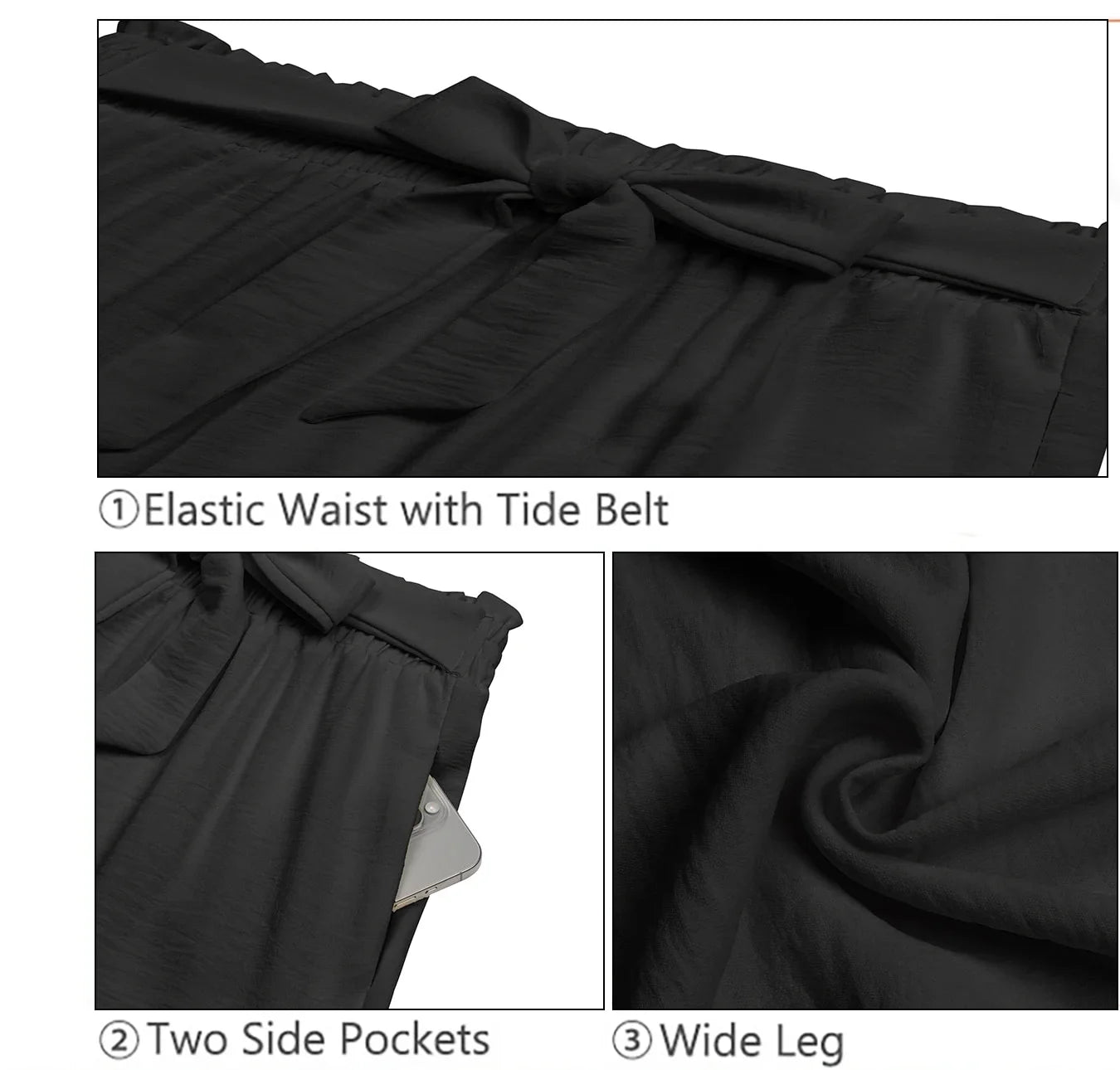 Pantalones De Descanso De Pierna Ancha Para Mujer Con Bolsillos, Cintura Alta, Lazo Ajustable, Sueltos, Casuales, Pantalones De Vestir Y Trabajo